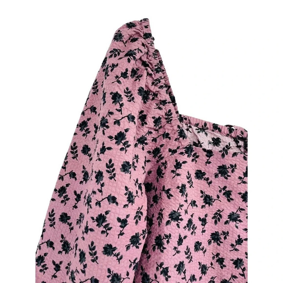 Madewell Women's Shirt S Seersucker Square Neck Floral Blouse Long Sleeve Crop - Picture 7 of 11